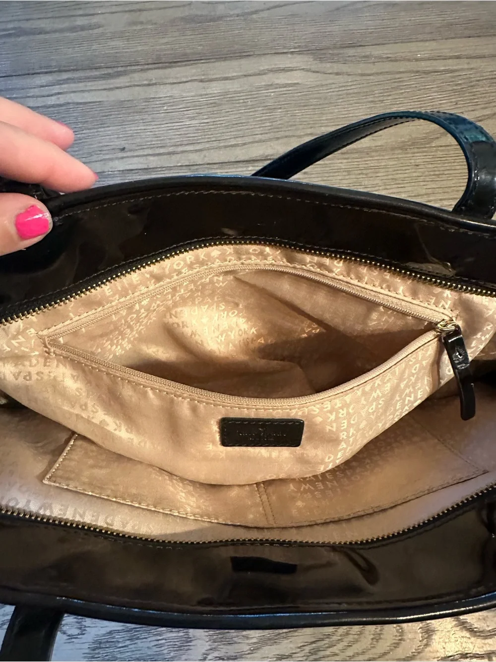 kate spade Black Patent Shoulder Tote with Perforated Pattern